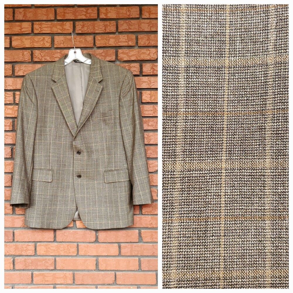 Jos A Bank Signature 100% Wool Blazer 44R Brown Plaid Suit Jacket Sport Coat